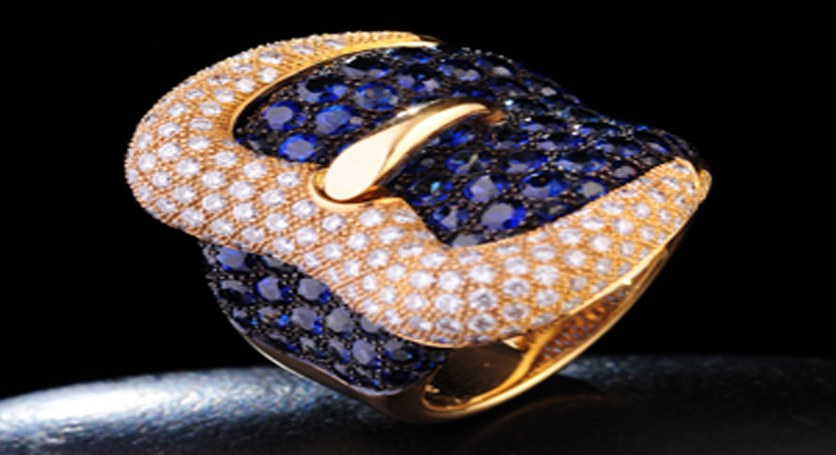 18K Yellow Gold with Sapphire and Diamond Ring