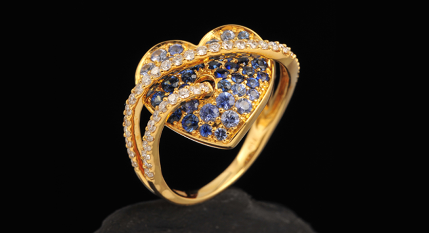 18K Yellow Gold with Sapphire and Diamond Ring