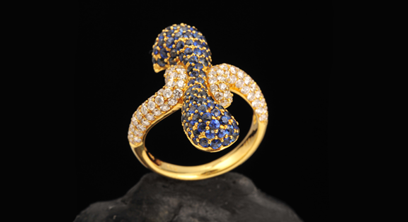 18K Yellow Gold with Sapphire and Diamond Ring