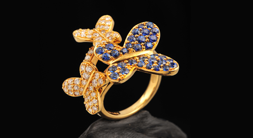 18K Yellow Gold with Sapphire and Diamond Ring