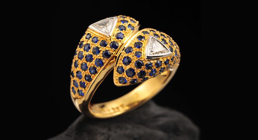 18K Yellow Gold with Sapphire and Diamond Ring