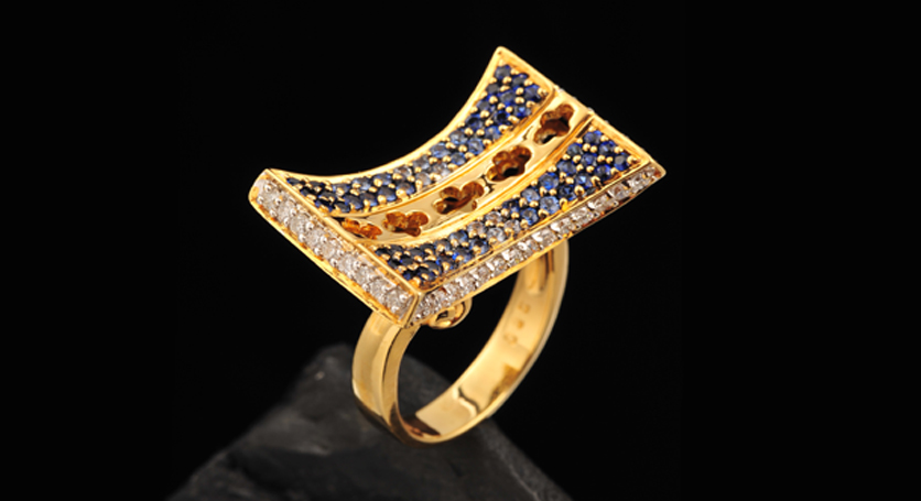 18K Yellow Gold with Sapphire and Diamond Ring