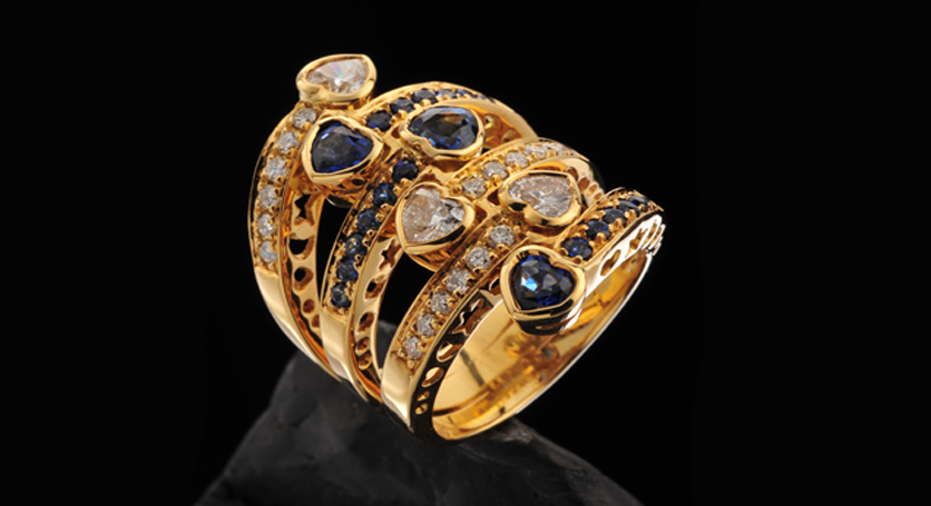 18K Yellow Gold with Sapphire and Diamond Ring