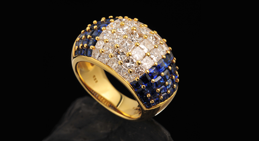18K Yellow Gold with Sapphire and Diamond Ring