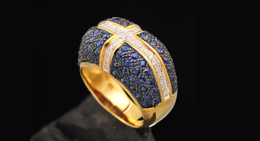 18K Yellow Gold with Sapphire and Diamond Ring
