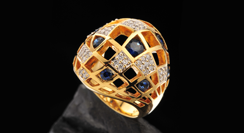 18K Yellow Gold with Sapphire and Diamond Ring
