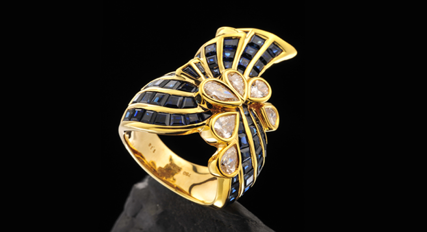18K Yellow Gold with Sapphire and Diamond Ring