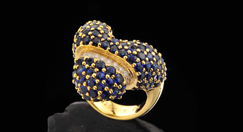 18K Yellow Gold with Sapphire and Diamond Ring