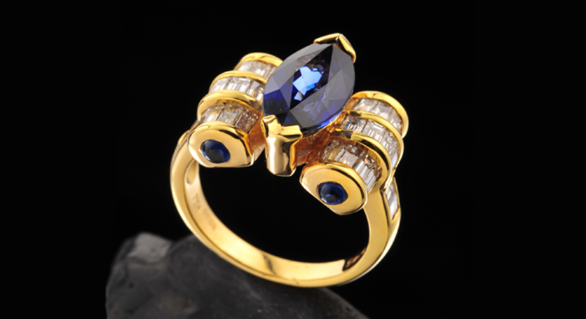 18K Yellow Gold with Sapphire and Diamond Ring