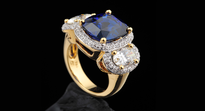 18K Yellow Gold with Sapphire and Diamond Ring