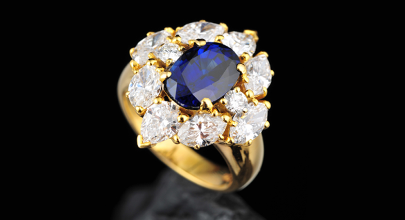 18K Yellow Gold with Sapphire and Diamond Ring
