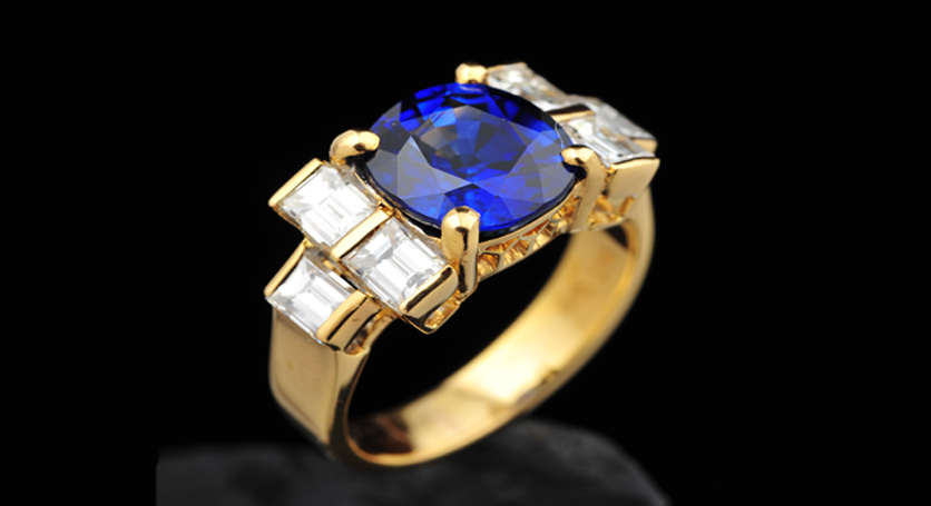 18K Yellow Gold with Sapphire and Diamond Ring