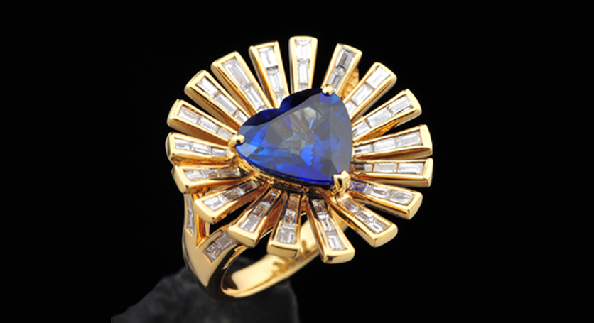 18K Yellow Gold with Sapphire and Diamond Ring