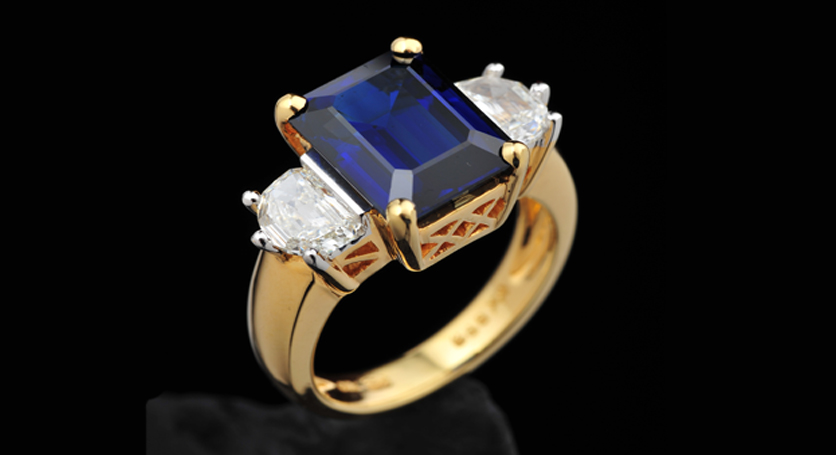 18K Yellow Gold with Sapphire and Diamond Ring