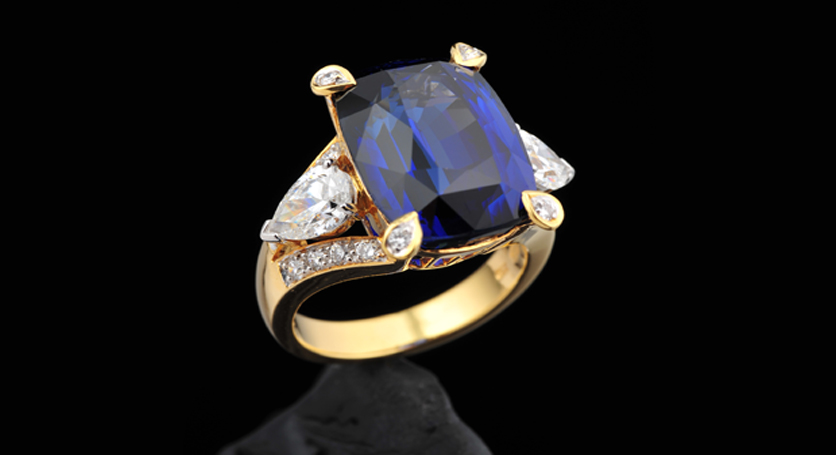 18K Yellow Gold with Sapphire and Diamond Ring