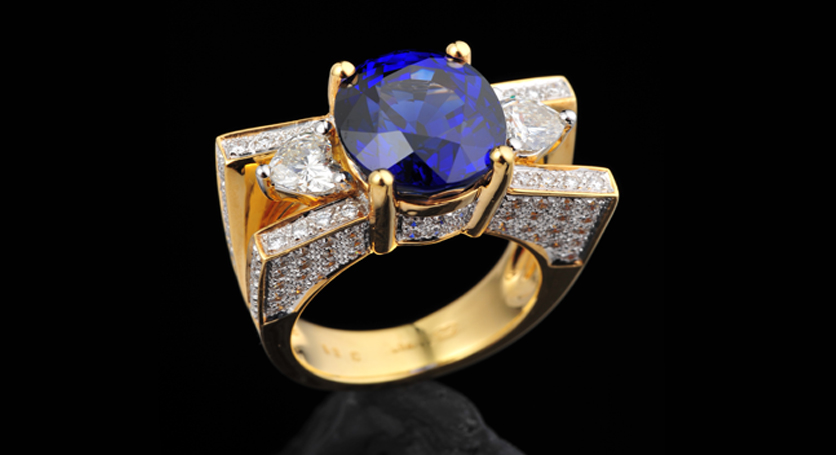 18K Yellow Gold with Sapphire and Diamond Ring