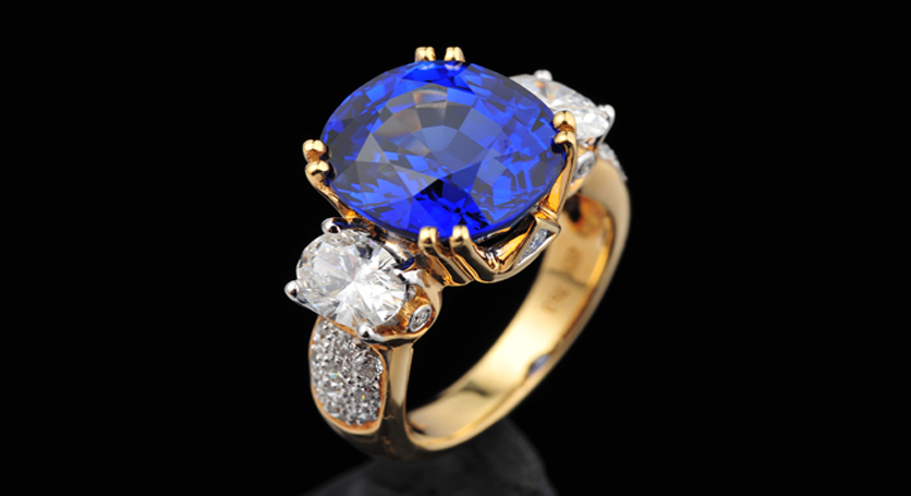 18K Yellow Gold with Sapphire and Diamond Ring