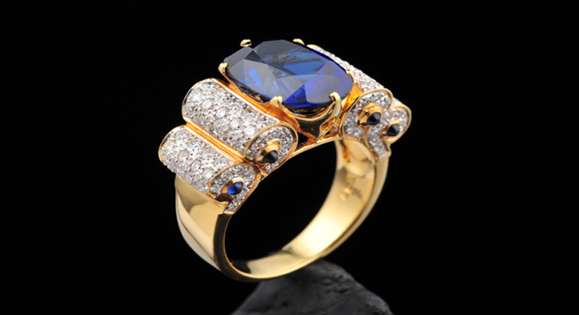 18K Yellow Gold with Sapphire and Diamond Ring