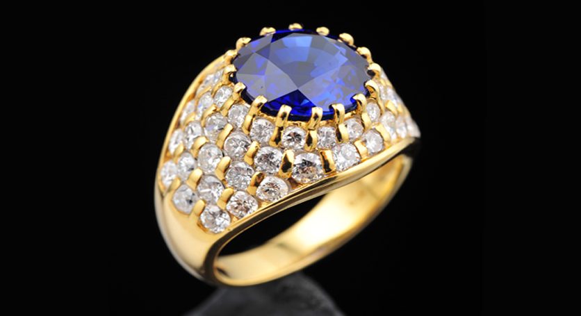 18K Yellow Gold with Sapphire and Diamond Ring