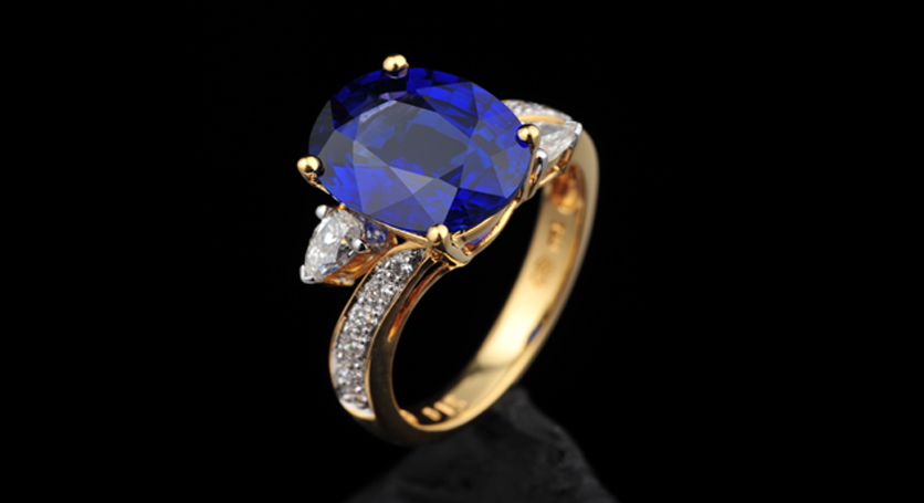 18K Yellow Gold with Sapphire and Diamond Ring