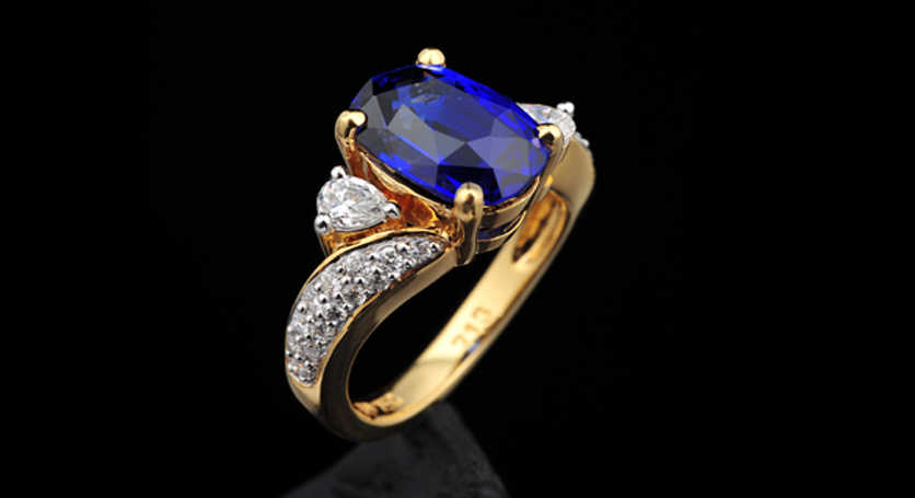 18K Yellow Gold with Sapphire and Diamond Ring