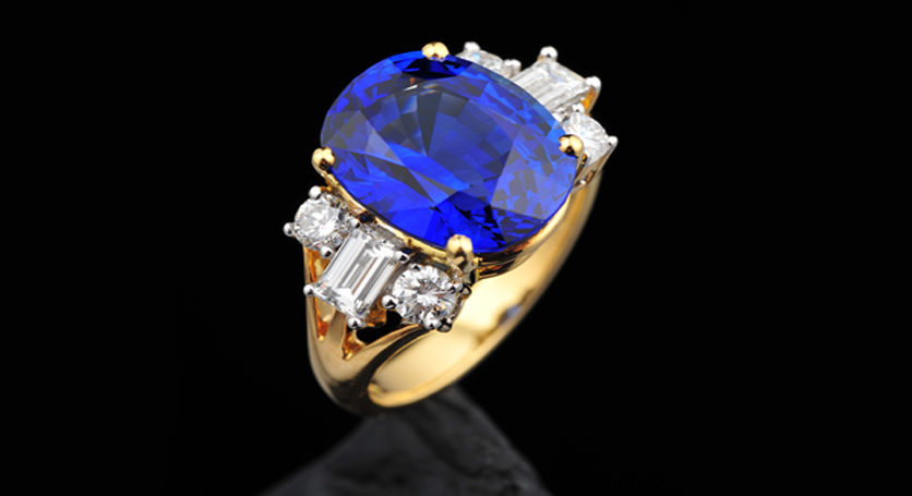 18K Yellow Gold with Sapphire and Diamond Ring