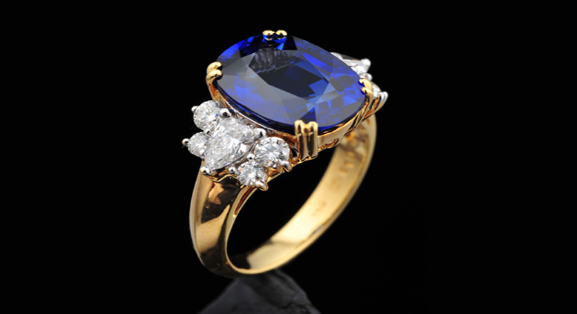 18K Yellow Gold with Sapphire and Diamond Ring