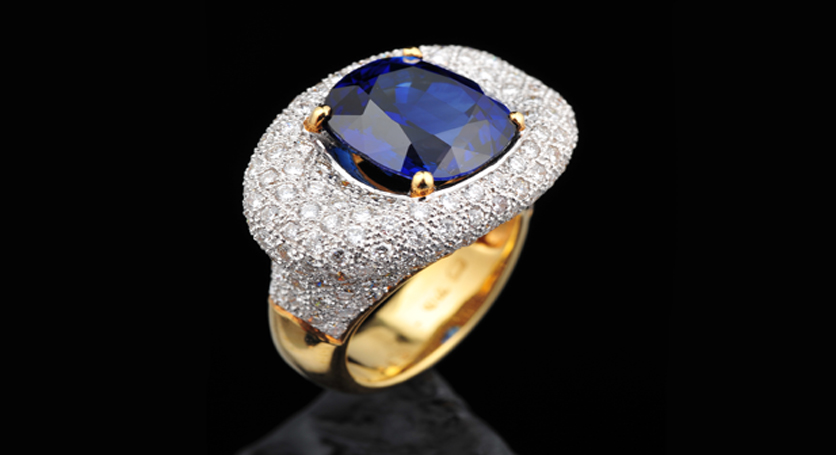 18K Yellow Gold with Sapphire and Diamond Ring