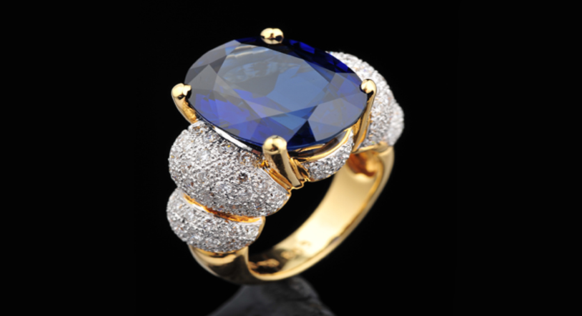 18K Yellow Gold with Sapphire and Diamond Ring