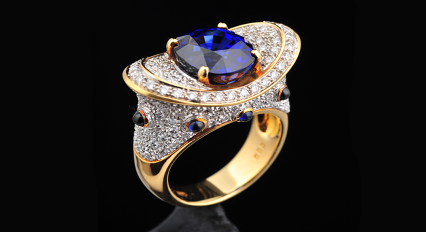 18K Yellow Gold with Sapphire and Diamond Ring