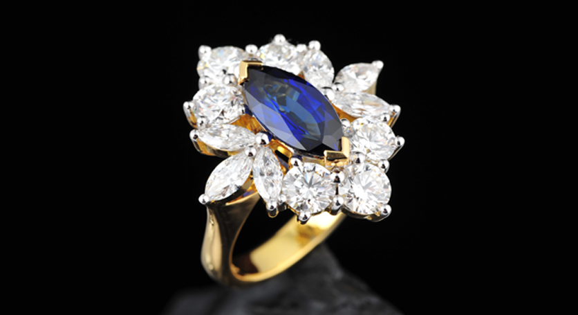 18K Yellow Gold with Sapphire and Diamond Ring