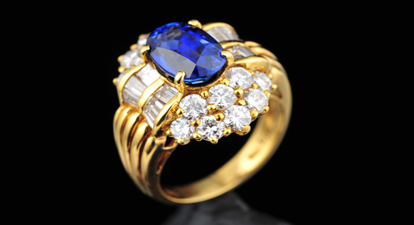 18K Yellow Gold with Sapphire and Diamond Ring