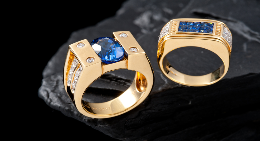 18K Yellow Gold with Sapphire and Diamond Rings