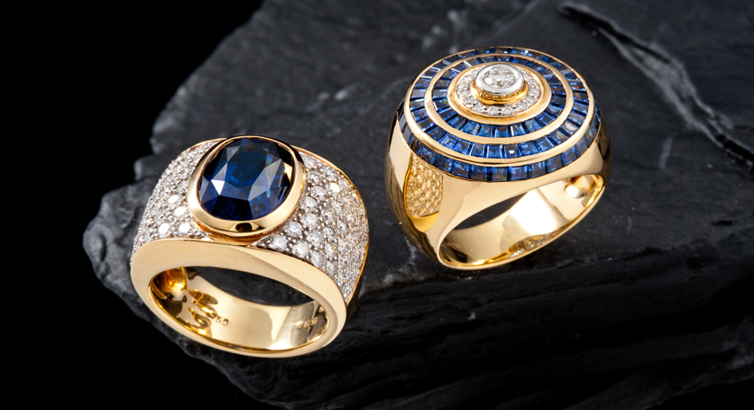18K Yellow Gold with Sapphire and Diamond Rings