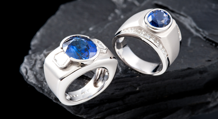 18K White Gold with Sapphire and Diamond Rings
