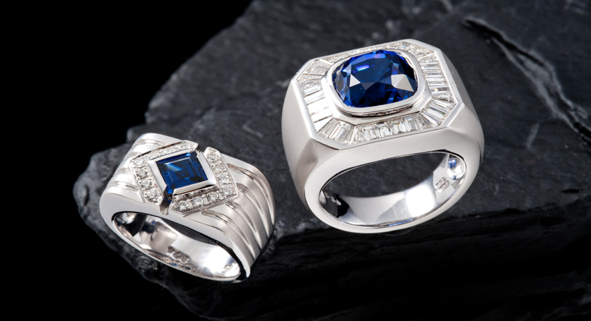 18K White Gold with Sapphire and Diamond Rings