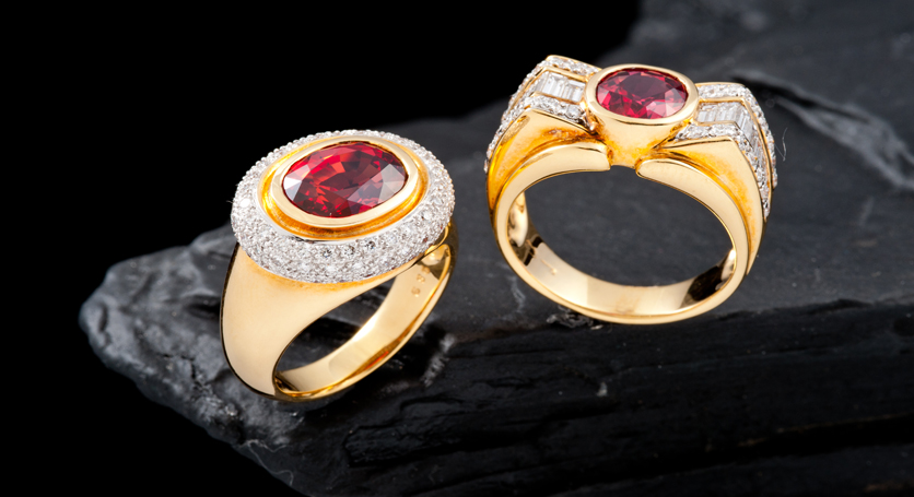 18K Yellow Gold with Ruby and Diamond Rings