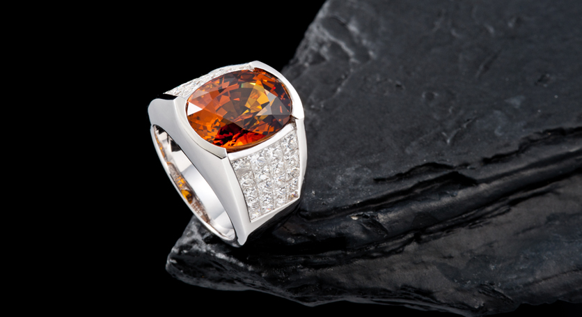 18K White Gold with Yellow Sapphire and Diamond Ring