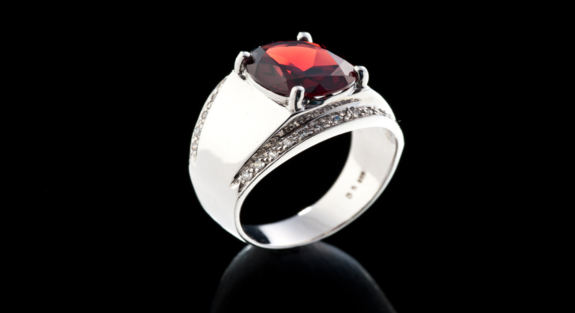 Silver with Garnet and Zirconia Ring