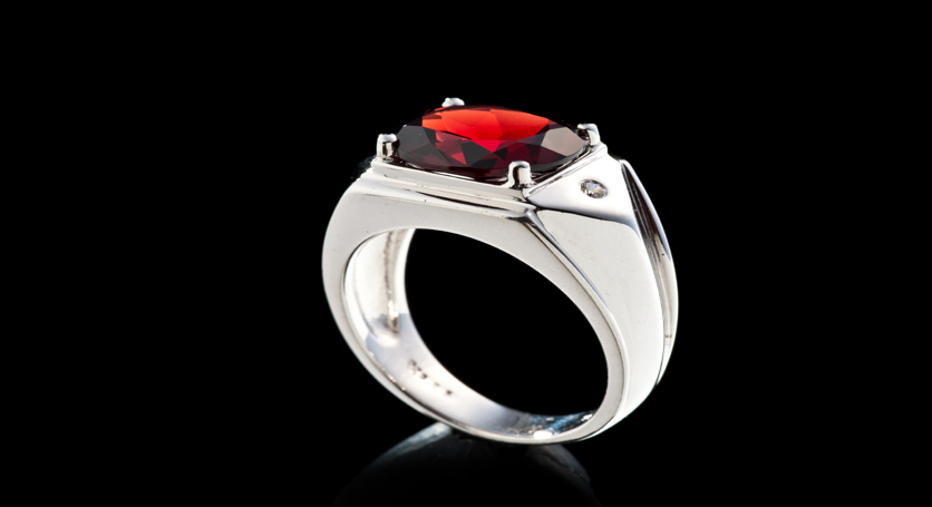 Silver with Garnet and Zirconia Ring