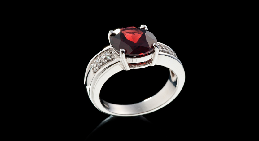 Silver with Garnet and Zirconia Ring