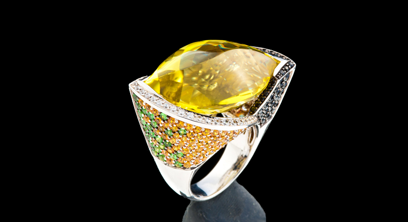 Silver with Citrine and Multicolor Stones Ring