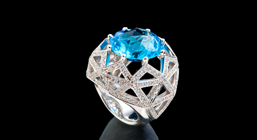 Silver with Blue Topaz and Zirconia Ring