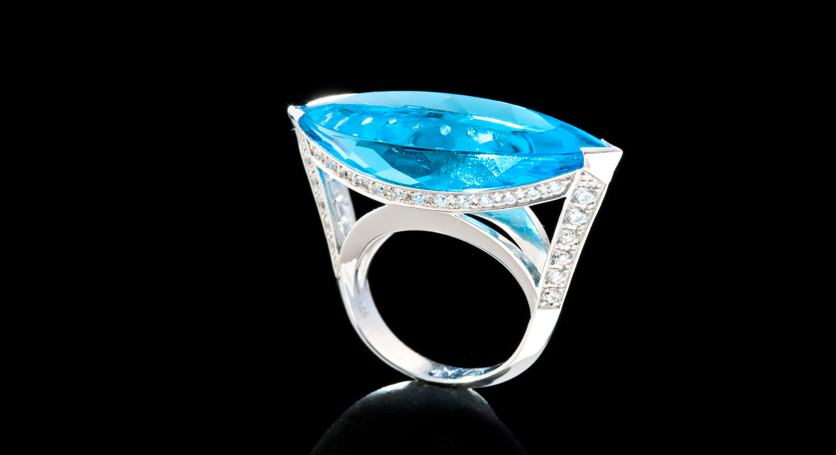 Silver with Blue Topaz and Zirconia Ring