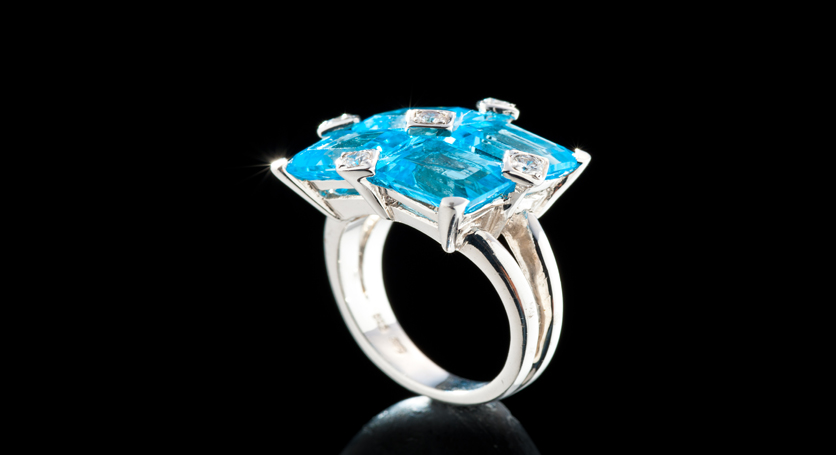 Silver with Blue Topaz and Zirconia Ring