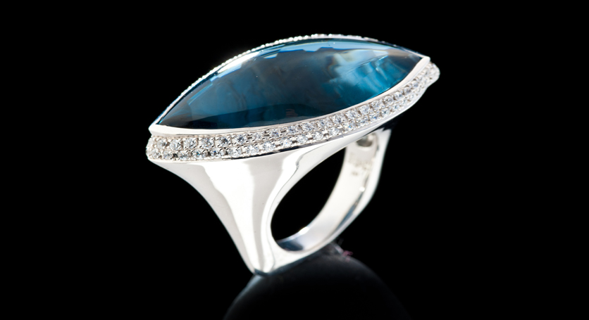 Silver with Blue Topaz and Zirconia Ring