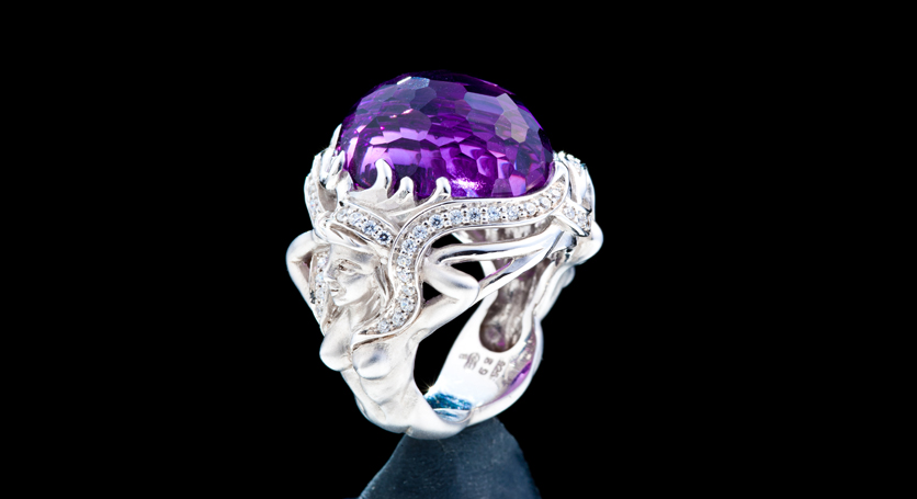 Silver with Amethyst and Zirconia Ring