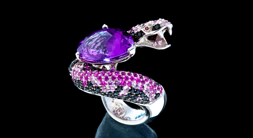 Silver with Amethyst and Multicolor Stones Ring
