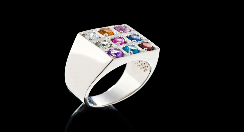 Silver with Multicolor Stones (Navaratna) Ring