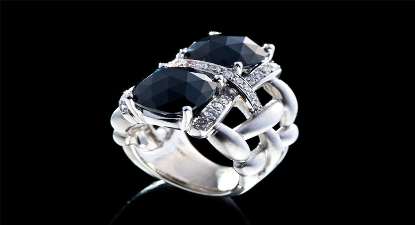 Silver with Onyx and Zirconia Ring